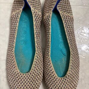 Rothy's Beige and Blue Patterned Flats